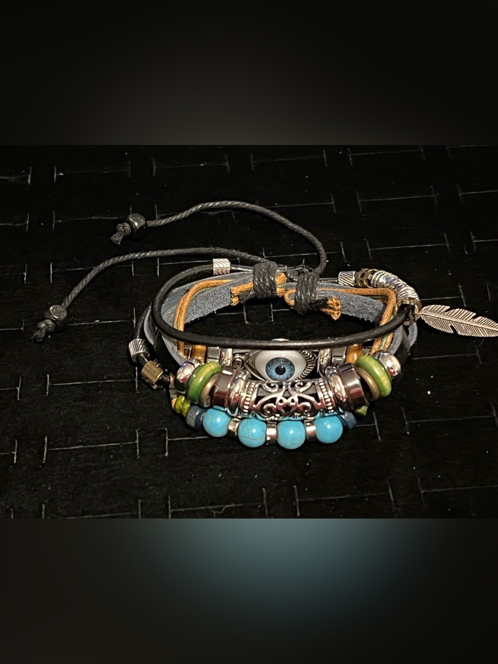 Men's Tribal Layered Beaded black Leather Bracelet Adjustable